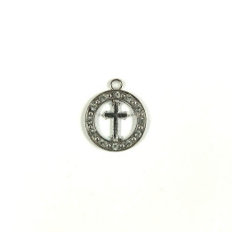 Obiecte bisericesti | Medalion cruce metalic argintiu 18mm | 2036