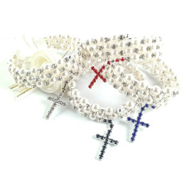 Obiecte bisericesti | Bratara spirala metalica perle de plastic | 1009