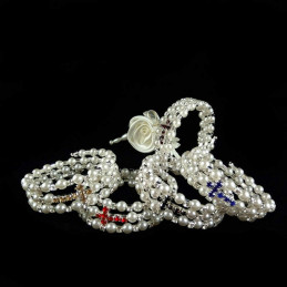 Obiecte bisericesti | Bratara spirala metalica perle de plastic si strasuri | 1154