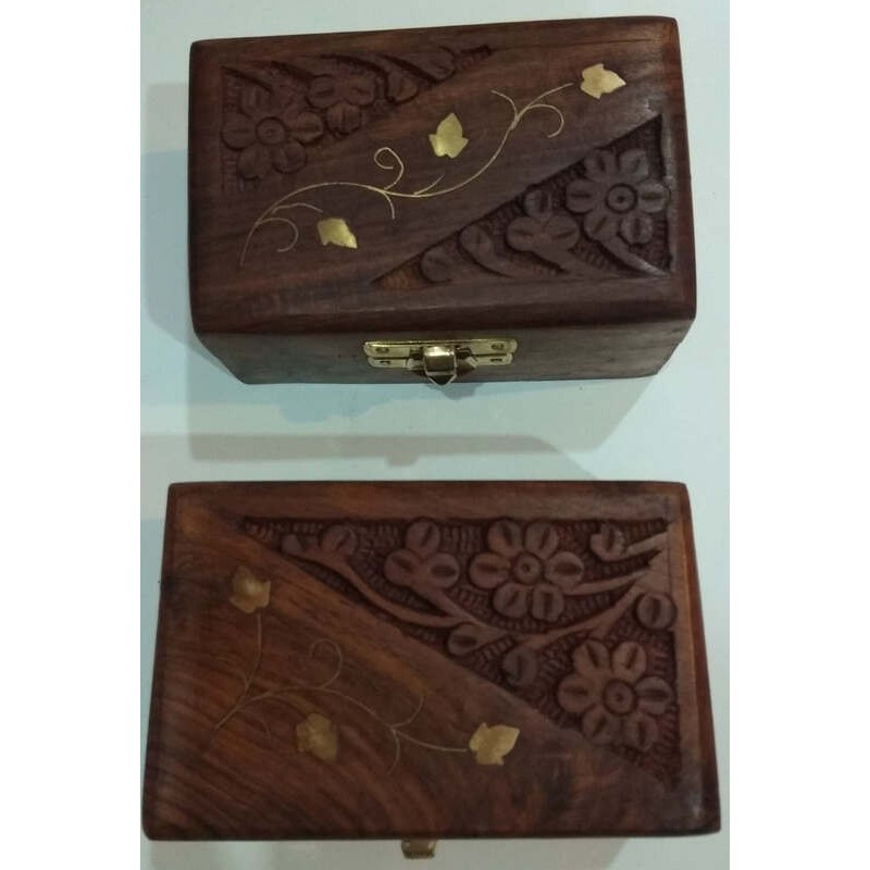 Artizanat India | Cutii din lemn caseta cu capac balamale si inchizatoare alama maro 10cm  | 5820