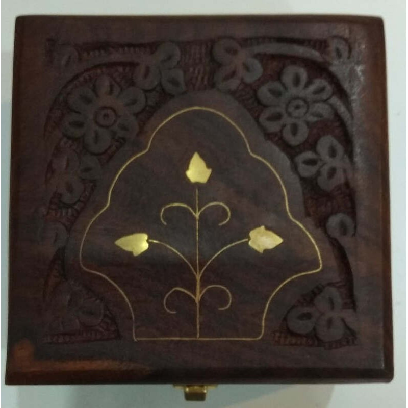 Artizanat India | Cutii din lemn caseta cu capac balamale si inchizatoare alama maro 10cm  | 5821