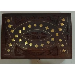 Artizanat India | Cutii din lemn caseta cu capac balamale si inchizatoare alama maro 15cm  | 5823