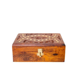 Artizanat India | Cutii din lemn caseta cu capac balamale si inchizatoare alama maro 20cm  | 5825